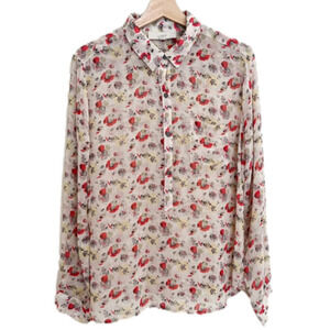 LOFT Ann Taylor Floral Blouse‎ Popover Womens Size L Sheer Shirt Top Multicolor